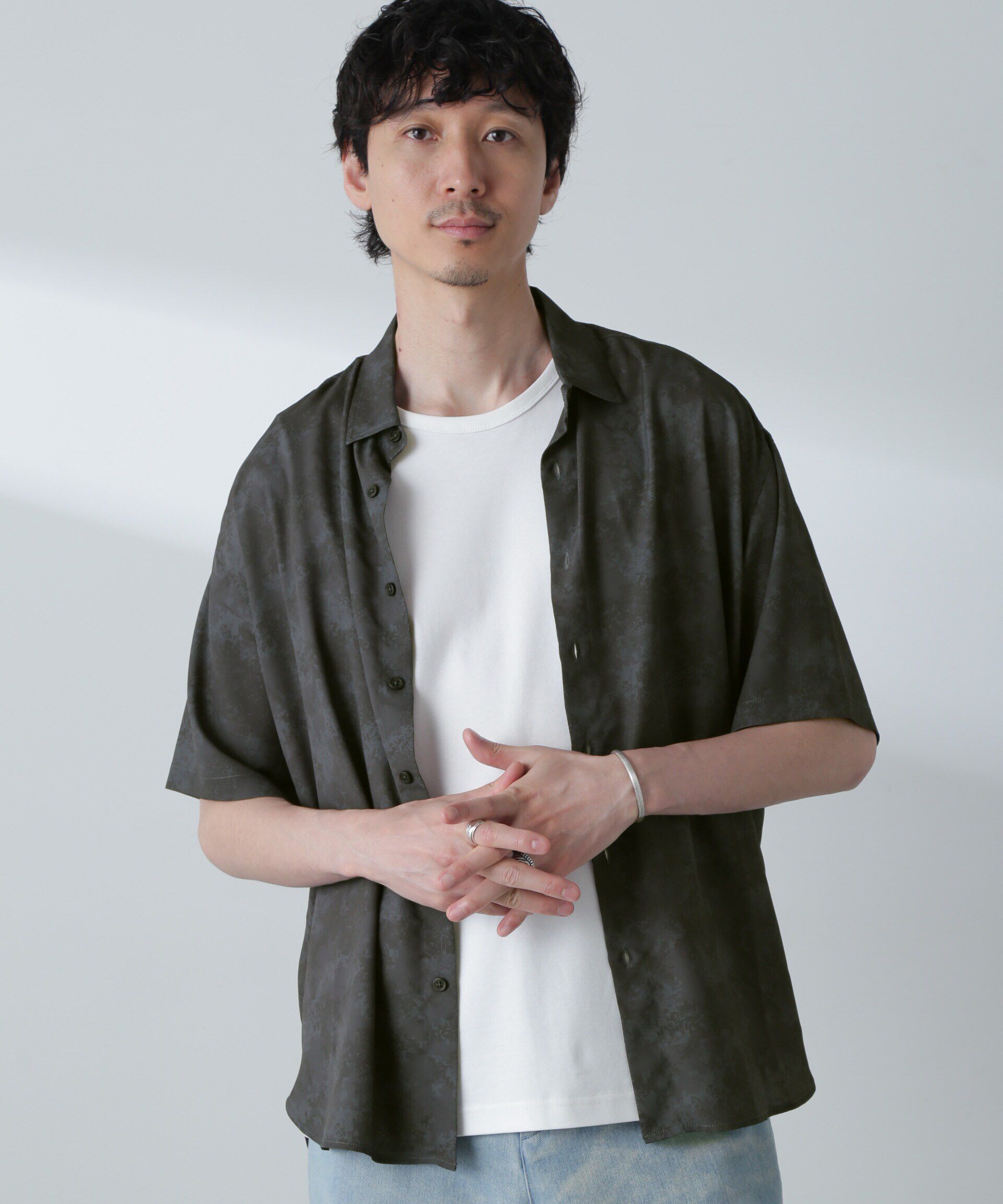 nano･universe「梨地パターンシャツ 半袖」|シャツ・ブラウス|