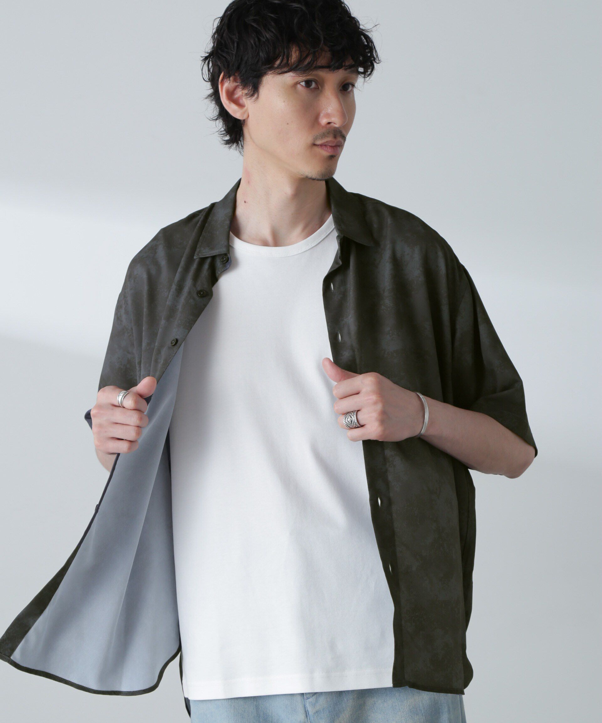 nano･universe「梨地パターンシャツ 半袖」|シャツ・ブラウス|