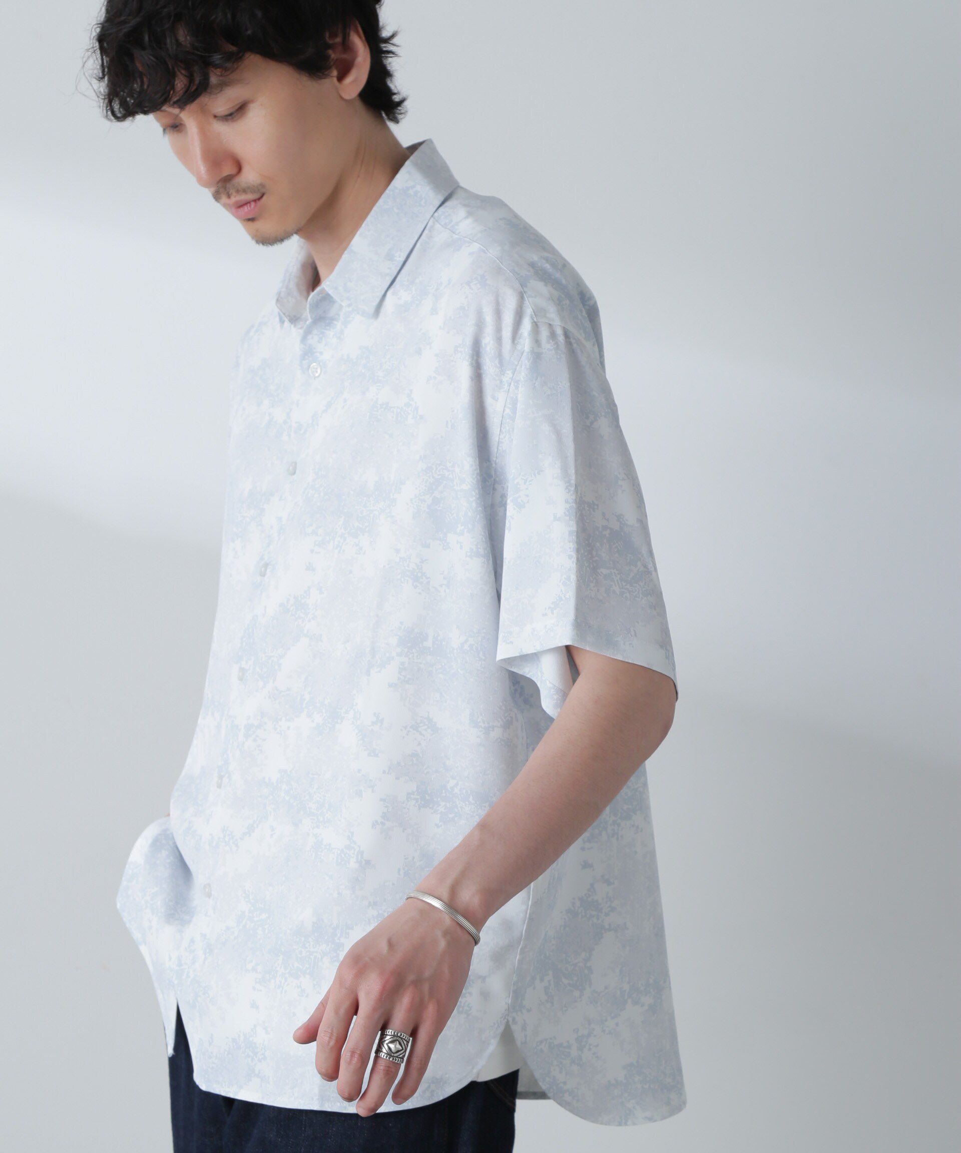 nano･universe「梨地パターンシャツ 半袖」|シャツ・ブラウス|ホワイト