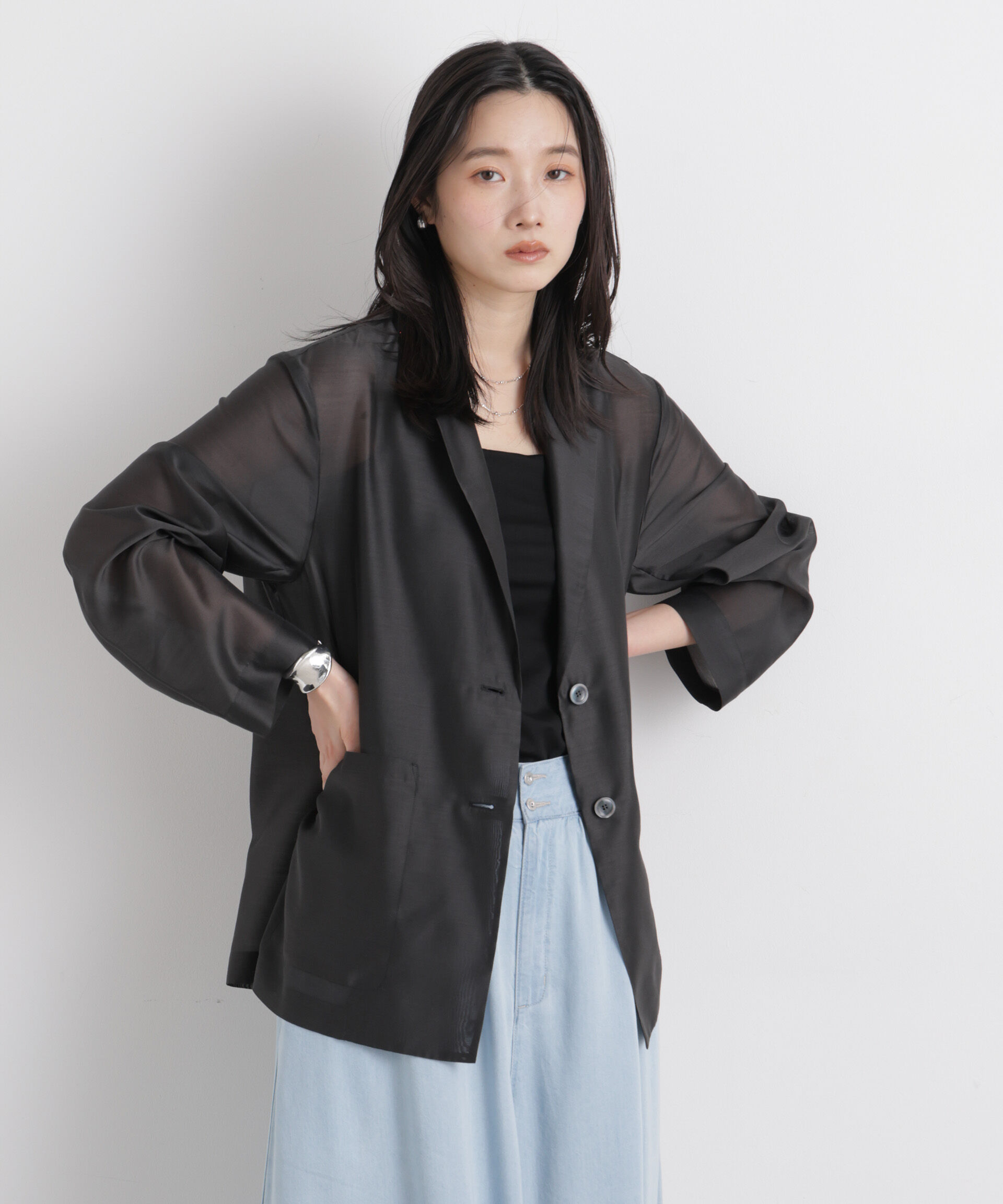 nano･universe「シアーテーラードオーバージャケット」|テーラードジャケット|ブラック