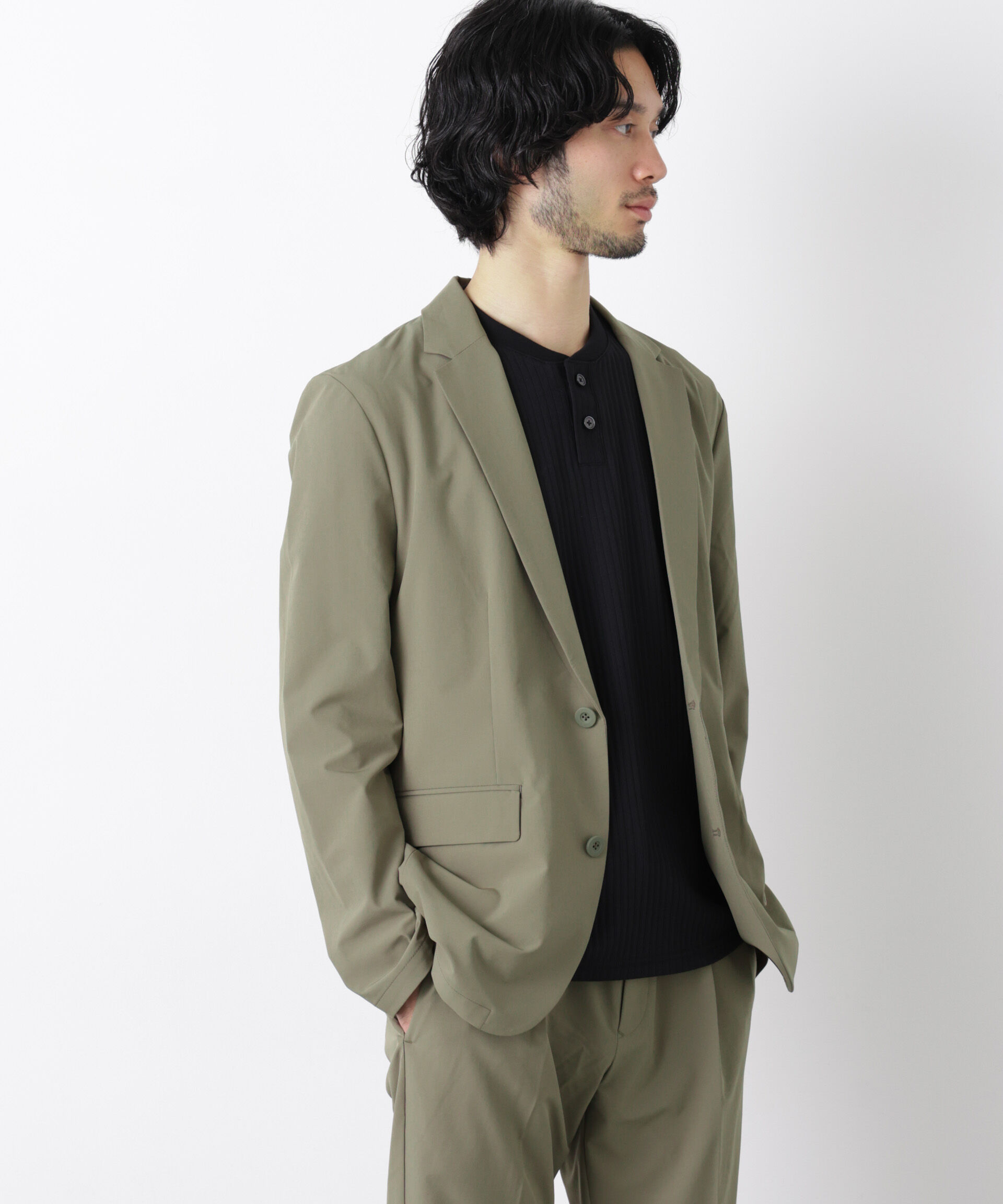 nano･universe「ライトウェイトストレッチ ジャケット（セットアップ可）」|テーラードジャケット|カーキ