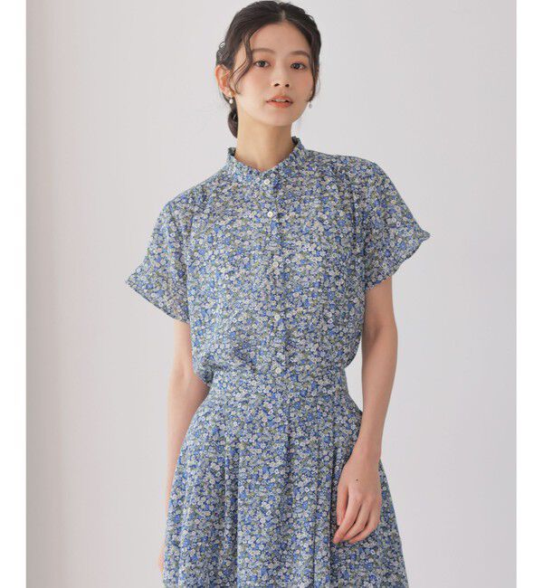 組曲「フラワーガーデンプリント ブラウス」|シャツ・ブラウス|ブルー系