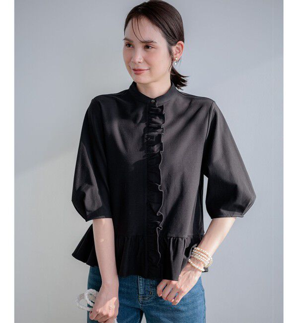 組曲「【WEB限定】ツイルジャージーフリル カットソー」|Tシャツ・カットソー|ブラック系