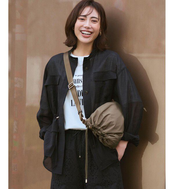 23区「【見上愛さん着用】リネンミックスシアースラブ ミリタリージャケット」|シャツ・ブラウス|ブラック系