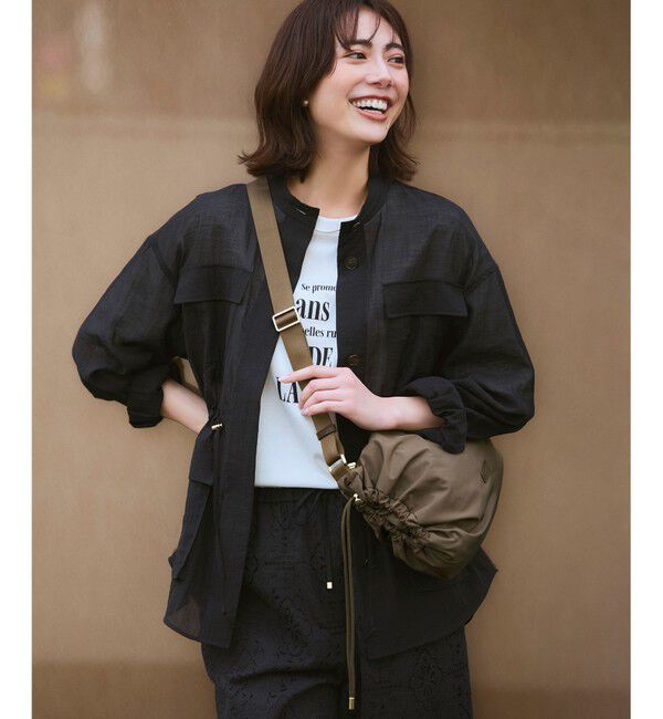 23区「【見上愛さん着用】リネンミックスシアースラブ ミリタリージャケット」|シャツ・ブラウス|