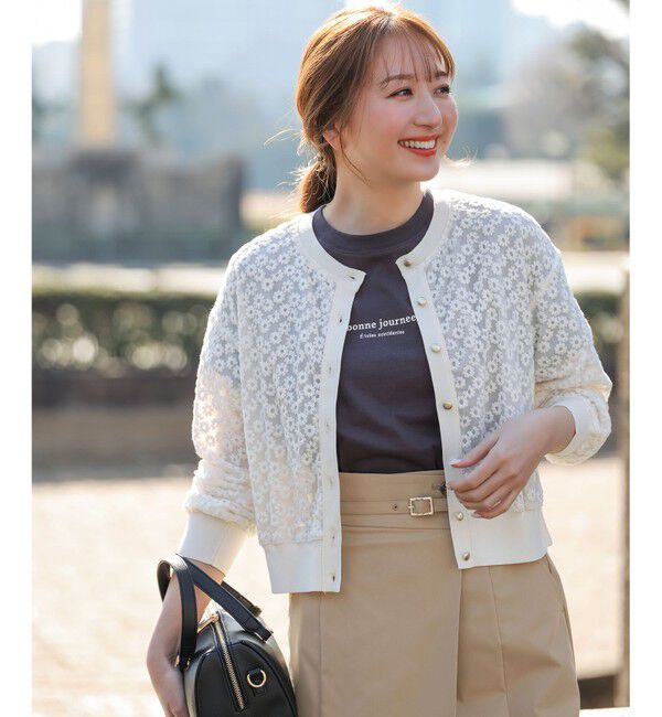 ANY SIS「レーシー ニット ブルゾン」|カーディガン|オフ