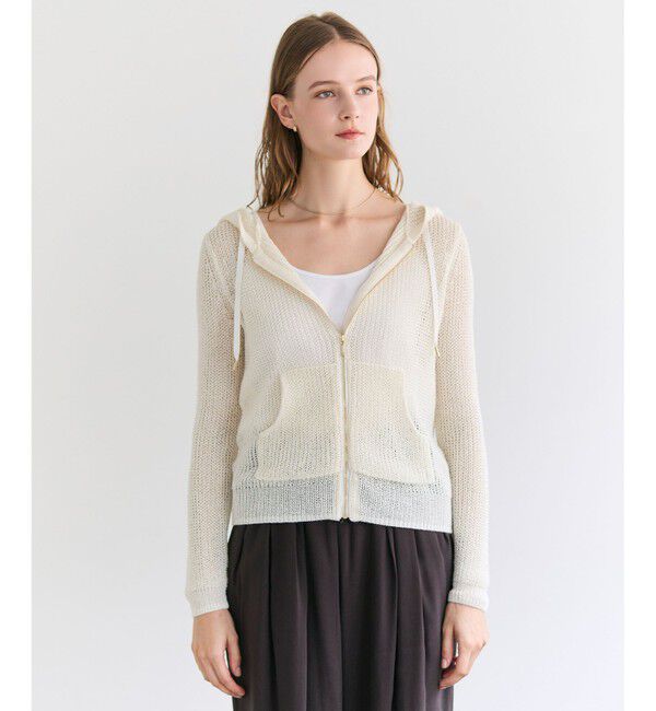 BEIGE,「OPTICAL / ペーパーヤーンフーディージップニット」|パーカー|Ecru