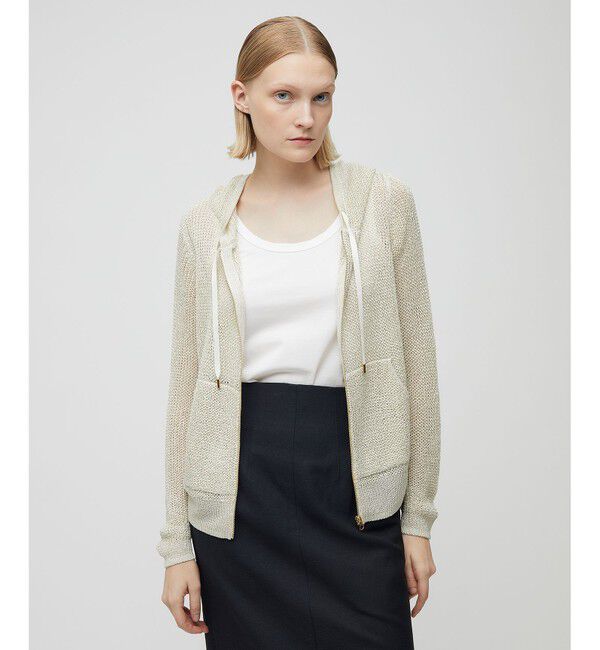 BEIGE,「OPTICAL / ペーパーヤーンフーディージップニット」|パーカー|