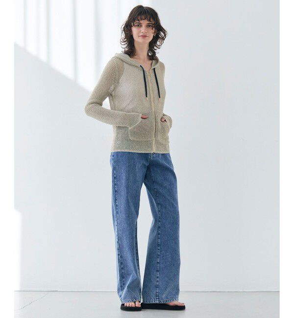 BEIGE,「OPTICAL / ペーパーヤーンフーディージップニット」|パーカー|