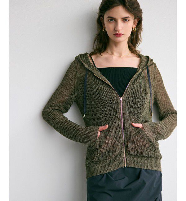 BEIGE,「OPTICAL / ペーパーヤーンフーディージップニット」|パーカー|Khaki