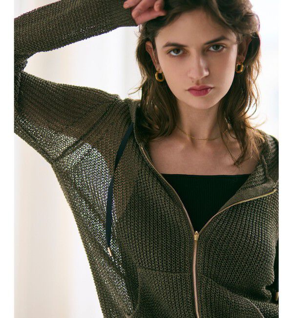 BEIGE,「OPTICAL / ペーパーヤーンフーディージップニット」|パーカー|