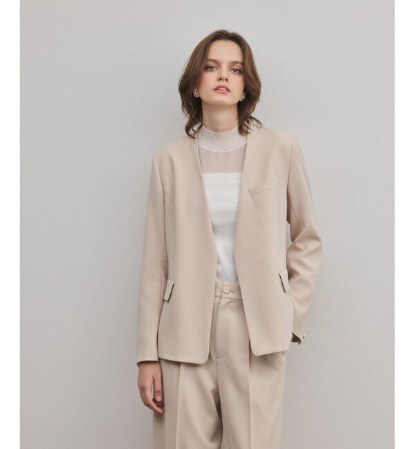 GRACE CONTINENTAL「トリアセノーカラージャケット」|ノーカラージャケット|ベージュ