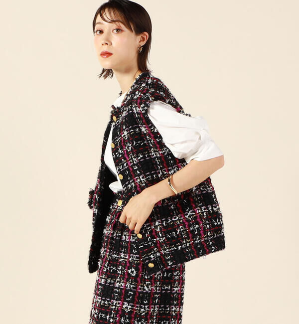 NOLLEY'S「カラーミックスツイードジレ」|ベスト・ジレ|ピンク系その他