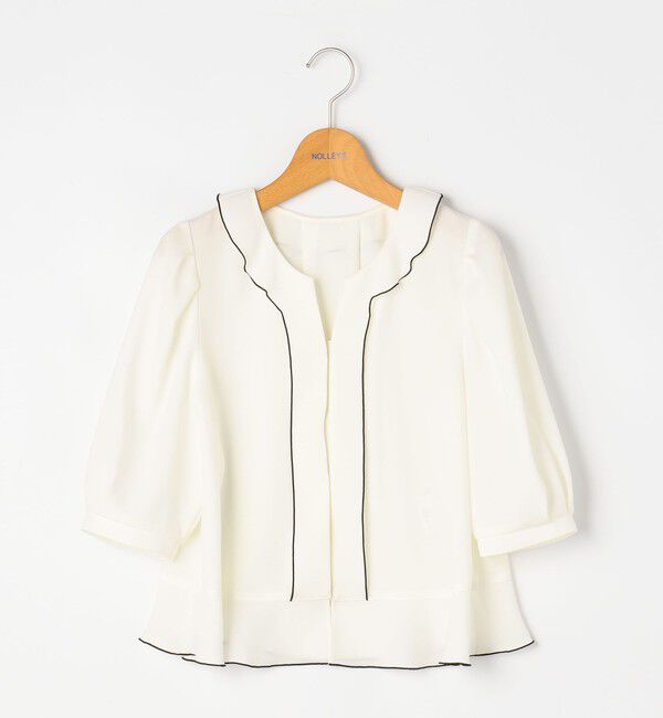 NOLLEY'S「ストレッチジョーゼット配色フリルブラウス」|シャツ・ブラウス|