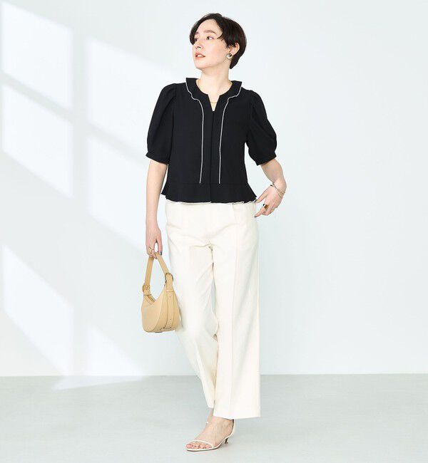 NOLLEY'S「ストレッチジョーゼット配色フリルブラウス」|シャツ・ブラウス|