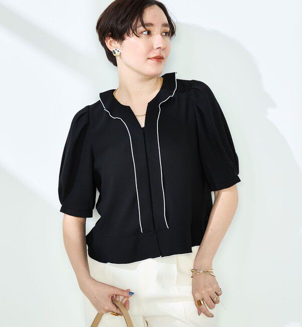 NOLLEY'S「ストレッチジョーゼット配色フリルブラウス」|シャツ・ブラウス|