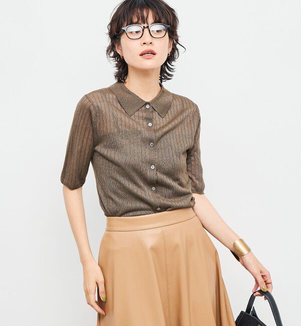 NOLLEY'S sophi「《手洗い可能》ワイドリブシアーポロ衿カーディガン」|カーディガン|
