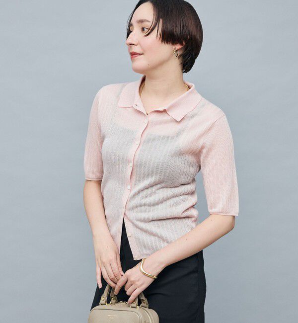 NOLLEY'S sophi「《手洗い可能》ワイドリブシアーポロ衿カーディガン」|カーディガン|