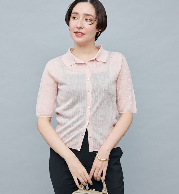 NOLLEY'S sophi「《手洗い可能》ワイドリブシアーポロ衿カーディガン」|カーディガン|