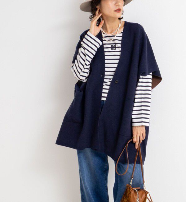 Rie Miller「バイカラー強縮ニットショール」|ニット・セーター|