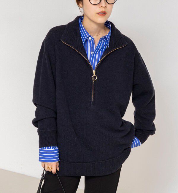 Rie Miller「《手洗い可能》ハーフZIPプルオーバー」|ニット・セーター|ネイビー