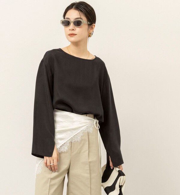 MAQWEL「《セットアップ対応》【MAQWEL/マクウェル】ウォッシャブルサテンTブラウス」|シャツ・ブラウス|