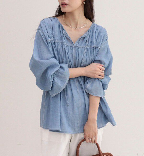 fredy emue「コットンボイルシアーデニムシャーリングブラウス」|シャツ・ブラウス|