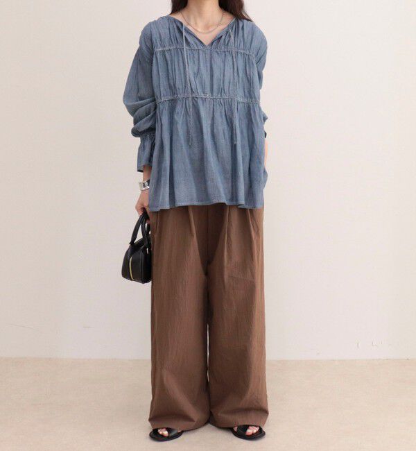 fredy emue「コットンボイルシアーデニムシャーリングブラウス」|シャツ・ブラウス|