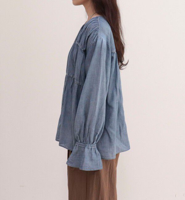 fredy emue「コットンボイルシアーデニムシャーリングブラウス」|シャツ・ブラウス|