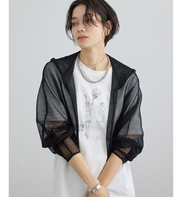 SALON adam et rope'「コットンリネンメッシュフードボレロ」|カーディガン|