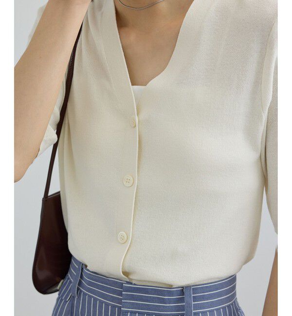 SALON adam et rope'「LOTUS ハーフスリーブVネックカーディガン / アンサンブル対応」|カーディガン|