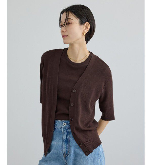 SALON adam et rope'「LOTUS ハーフスリーブVネックカーディガン / アンサンブル対応」|カーディガン|