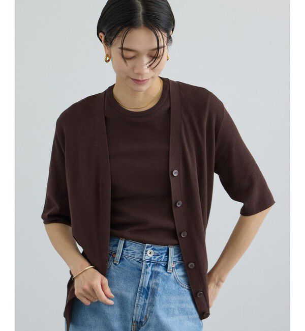 SALON adam et rope'「LOTUS ハーフスリーブVネックカーディガン / アンサンブル対応」|カーディガン|ブラウン系(22)