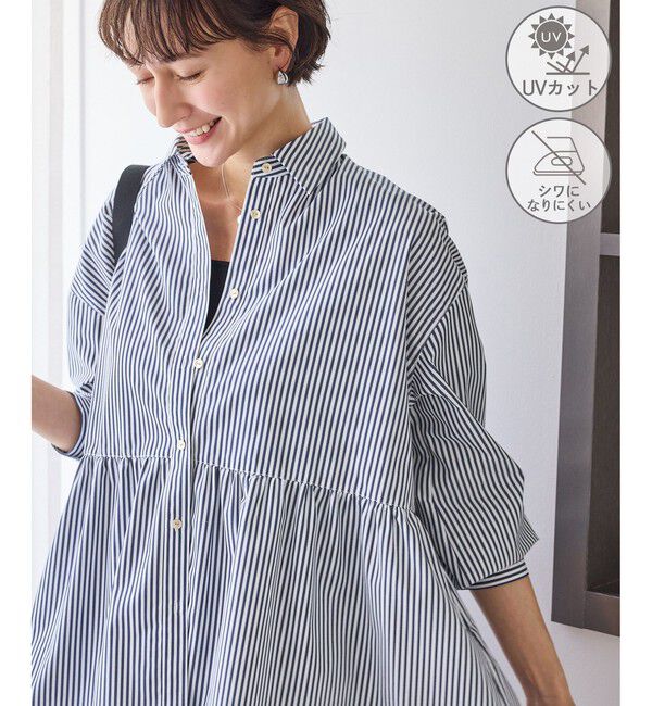 Rope&rsquo;Picnic「ペプラムシャツブラウス/UVカット・防シワ」|シャツ・ブラウス|ネイビー(40)