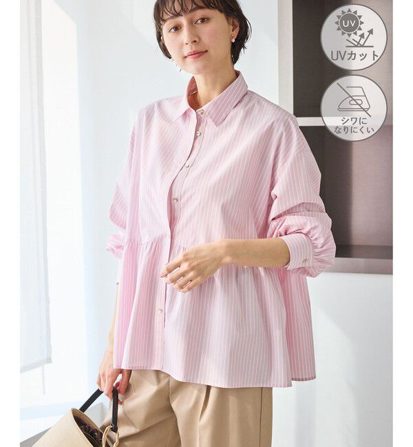 Rope&rsquo;Picnic「ペプラムシャツブラウス/UVカット・防シワ」|シャツ・ブラウス|ピンク(63)