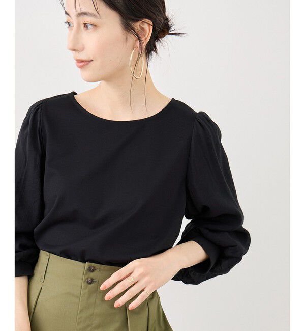 Rope&rsquo;Picnic「シアーボリュームスリーブカットトップス」|Tシャツ・カットソー|ブラック(01)