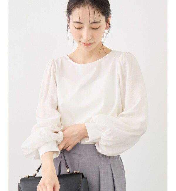 Rope&rsquo;Picnic「シアーボリュームスリーブカットトップス」|Tシャツ・カットソー|オフホワイト(15)