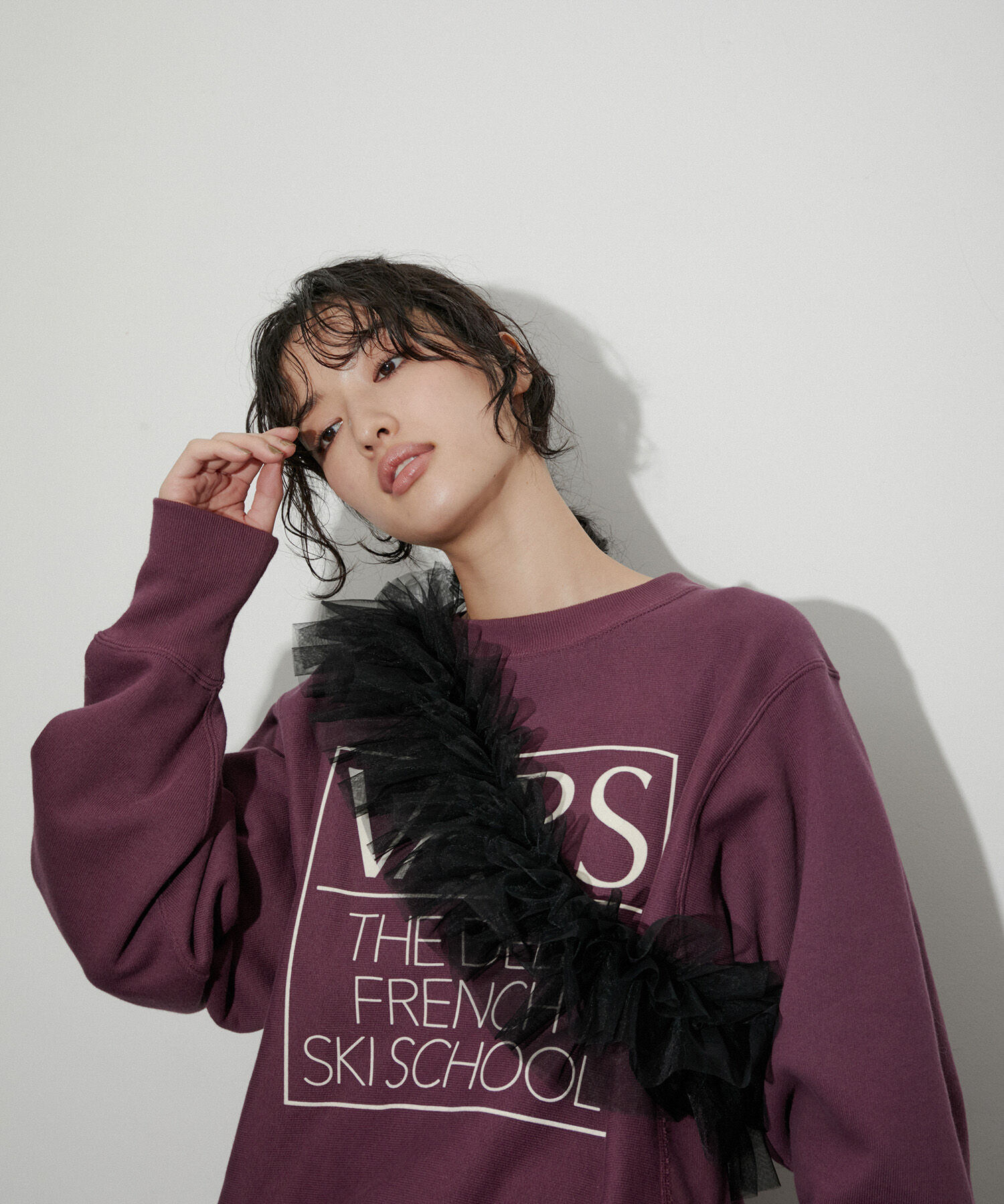 ADAM ET ROPE'「アシメチュールカラー」|ストール|ブラック(01)