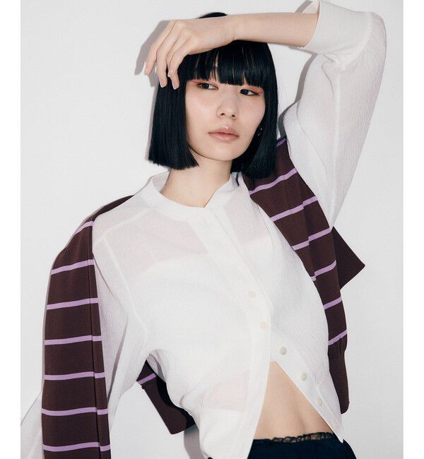 ADAM ET ROPE'「【WEB限定】メニーボタンリップルシアーカーディガン」|カーディガン|