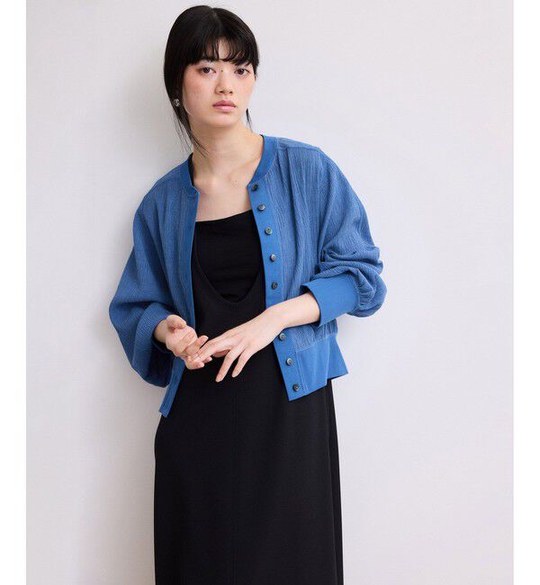 ADAM ET ROPE'「【WEB限定】メニーボタンリップルシアーカーディガン」|カーディガン|ブルー(44)