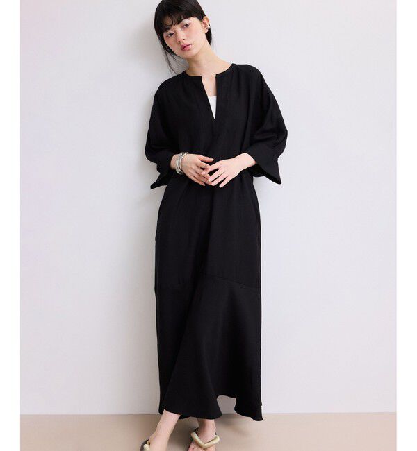 ADAM ET ROPE'「【WEB限定】リネンボリュームスリーブワンピース」|ワンピース|ブラック(01)