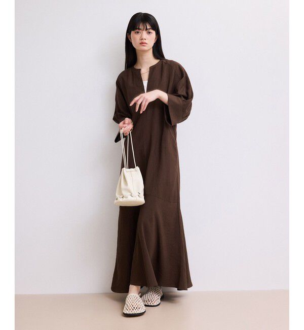 ADAM ET ROPE'「【WEB限定】リネンボリュームスリーブワンピース」|ワンピース|ブラウン(20)