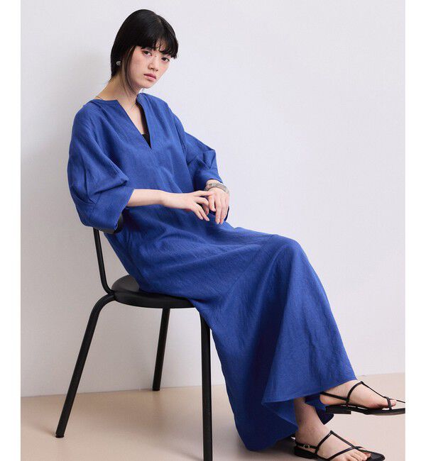 ADAM ET ROPE'「【WEB限定】リネンボリュームスリーブワンピース」|ワンピース|ブルー(44)