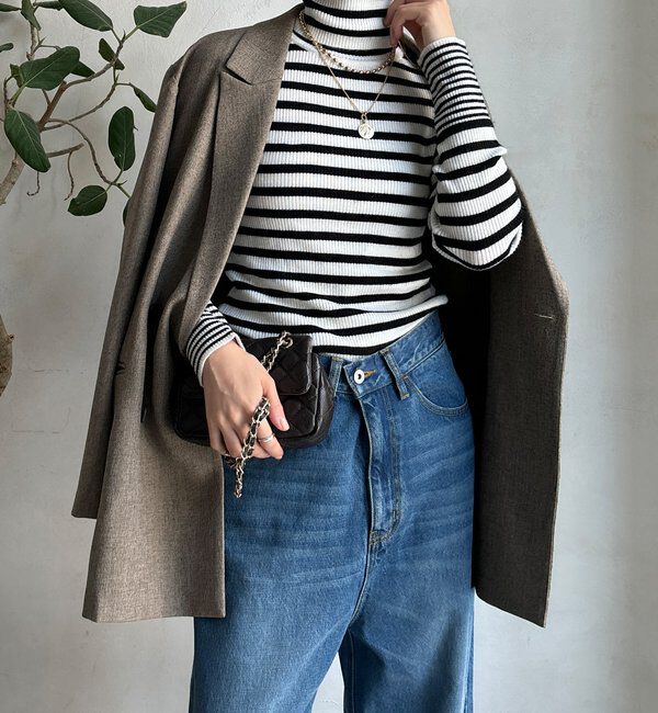  「【WEB限定】ボーダータートルプルオーバー」|ニット・セーター|