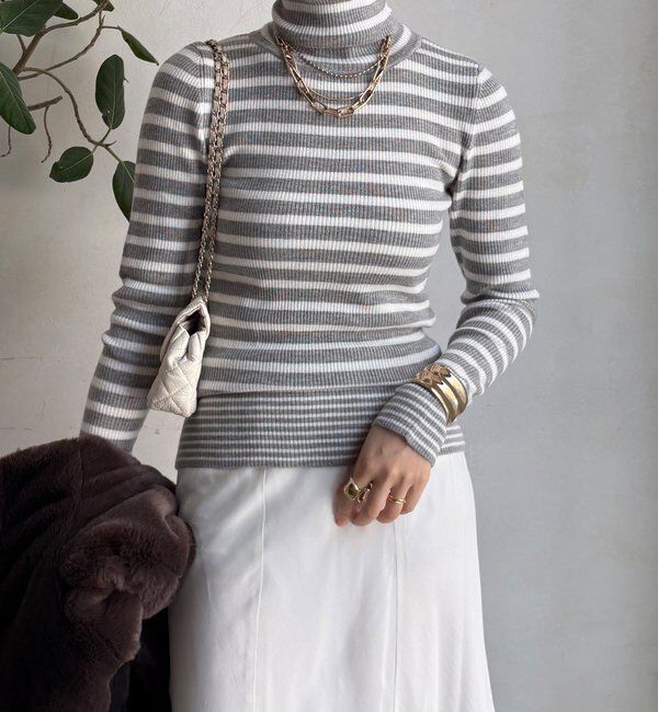  「【WEB限定】ボーダータートルプルオーバー」|ニット・セーター|