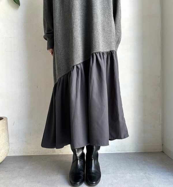  「【WEB限定】異素材切替ニットワンピース」|ワンピース|