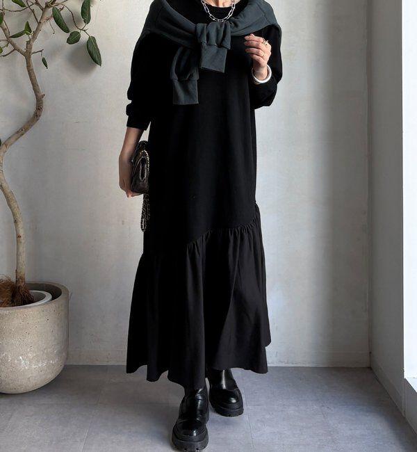  「【WEB限定】異素材切替ニットワンピース」|ワンピース|