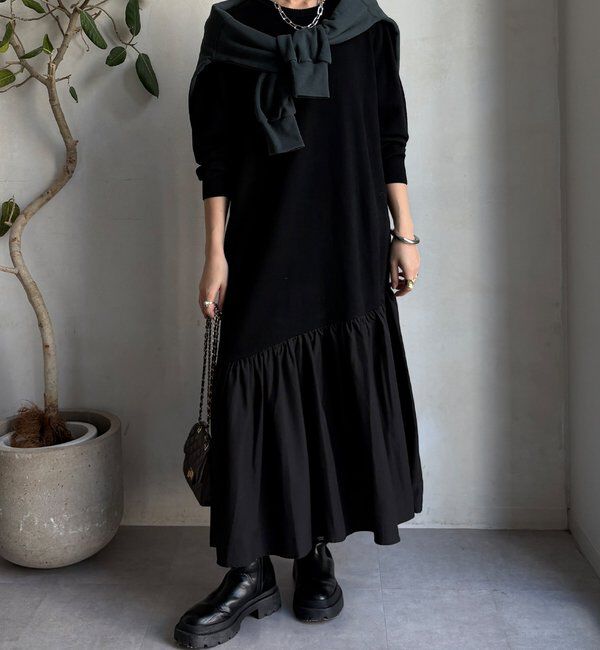  「【WEB限定】異素材切替ニットワンピース」|ワンピース|