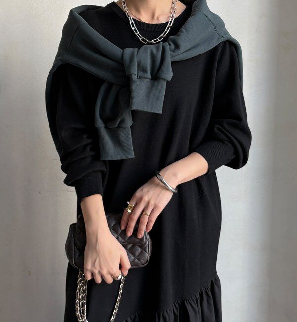  「【WEB限定】異素材切替ニットワンピース」|ワンピース|