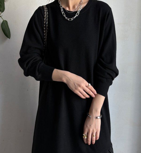  「【WEB限定】異素材切替ニットワンピース」|ワンピース|